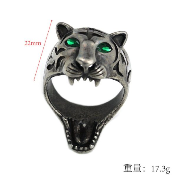 Stainless Steel Retro Personalized Tiger Head Men's Ring - 图片 4