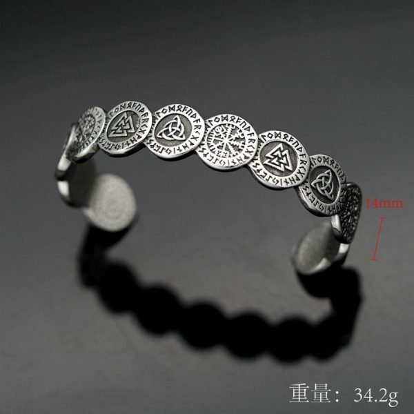 Viking Totem Titanium Steel Jewelry, Retro Open Oden Rune Stainless Steel Bangle - 图片 3