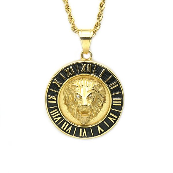 HIPHOP Fashion Trend Titanium Steel Round Brand Rune Smear Lion Head Pendant - 图片 5