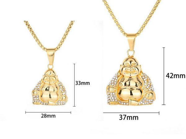 Titanium Steel Inlaid Diamond Gold-plated Buddha of Wealth Pendant Necklace - 图片 2