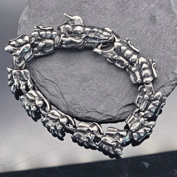 Retro European and American Style Dragon Bone Necklace, Majestic Titanium Steel Dragon Shape Dragon Scale Bracelet - 图片 3