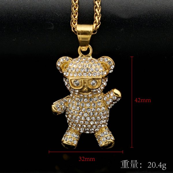 hiphop glasses bear titanium steel pendant - 图片 2