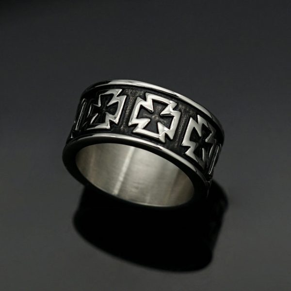 Retro Stainless Steel Cross Ring, European and American Fashion Titanium Steel Ring - 图片 3