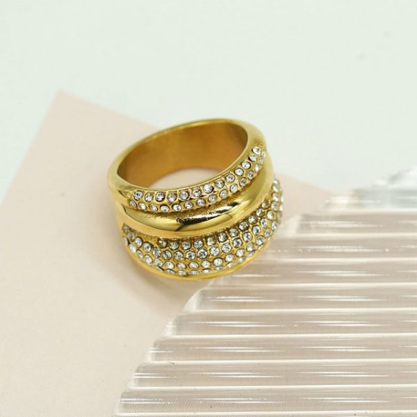Uncommon Personalized Titanium Steel Electroplated 18K Gold Double Row Drill Ring - 图片 4