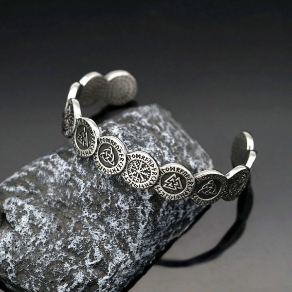 Viking Totem Titanium Steel Jewelry, Retro Open Oden Rune Stainless Steel Bangle - 图片 2
