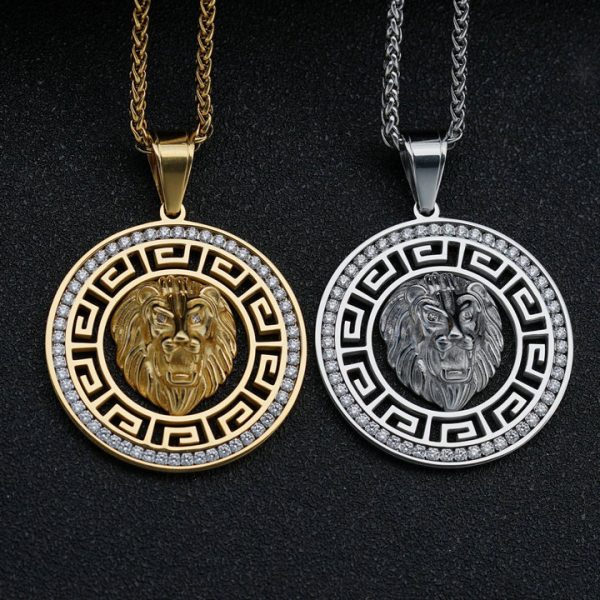 Stainless steel round full diamond hollow lion head pendant - 图片 2