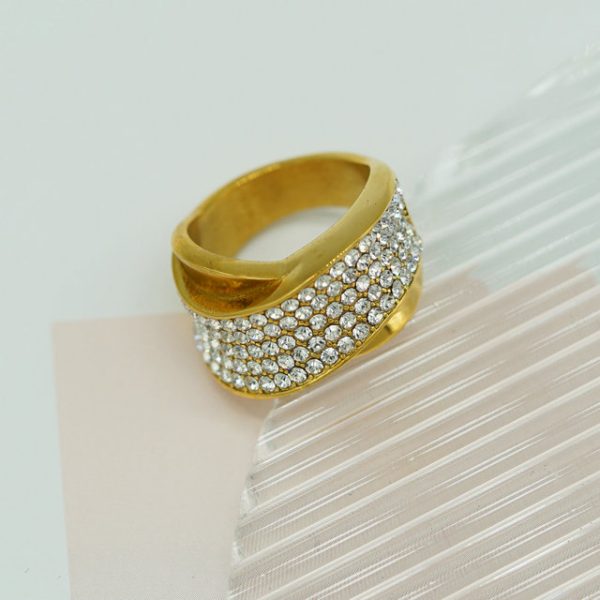 Fine Jewelry: Stainless Steel Ring with 18K Gold Plating and Micro-Pave Setting for Women - 图片 2
