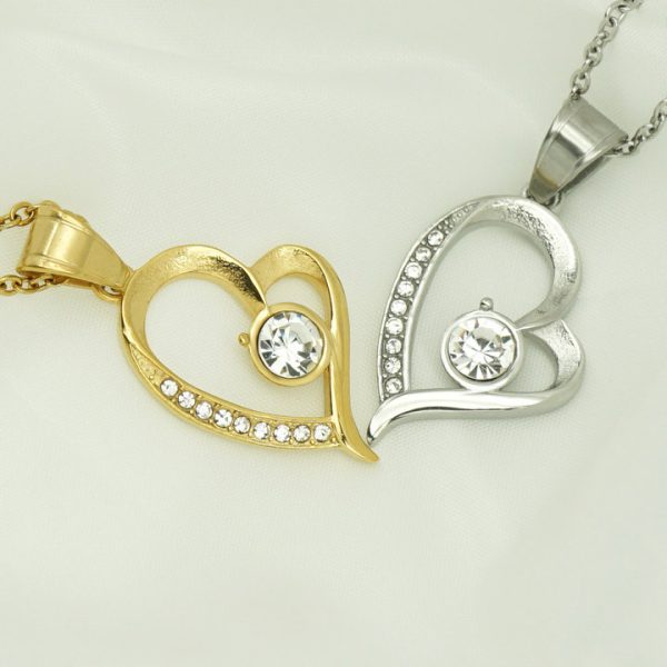 Heart-shaped stainless steel diamond-encrusted love pendant, Valentine's Day 520 necklace gift. - 图片 4