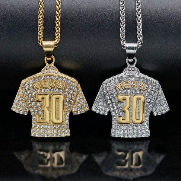 Titanium steel gold-plated full diamond football superstar No. 30 jersey pendant - 图片 4