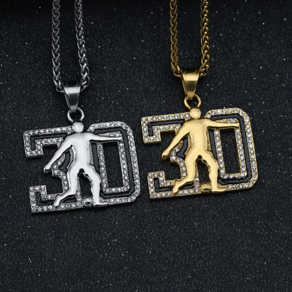 HIPHOP Jewelry Titanium Steel Gold Plated Diamond Soccer Glue Number 30 Pendant