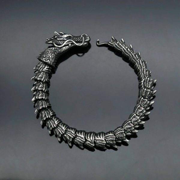 Retro Majestic Titanium Steel Dragon Head Bracelet, Vintage Stainless Steel Dragon Bone Armlet - 图片 3
