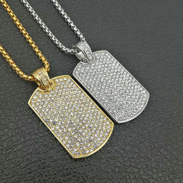 HIPHOP jewelry, stainless steel color-preserving gold-plated full diamond square pendant necklace - 图片 5