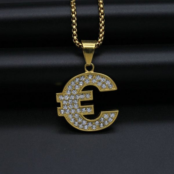Titanium Steel High Color Fastness Gold-plated Diamond-studded Rapper Trendy Pendant Necklace - 图片 2