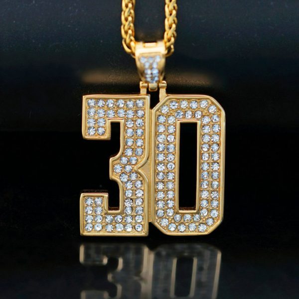 Stainless Steel Gold-Plated Full Diamond Number 30 Pendant - 图片 2