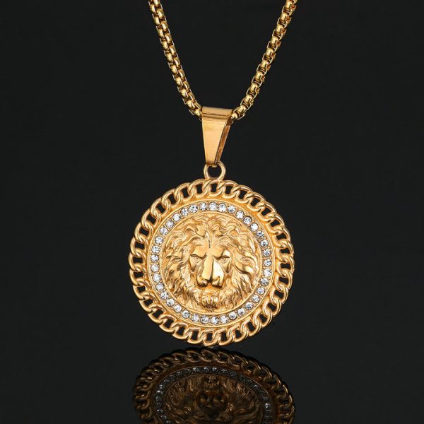 Cuban chain lion head titanium steel pendant