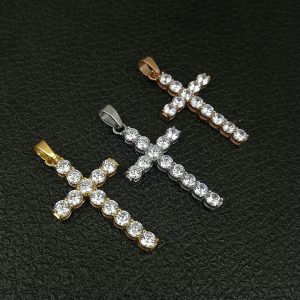 316 stainless steel gold-plated inlaid AAA zircon cross pendant
