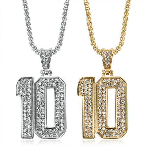 HIPHOP jewelry, stainless steel gold-plated full diamond number 10 pendant - 图片 2