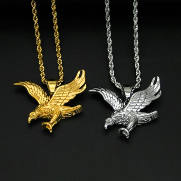 HIPHOP jewelry, stainless steel color-preserving gold-plated eagle pendant - 图片 2