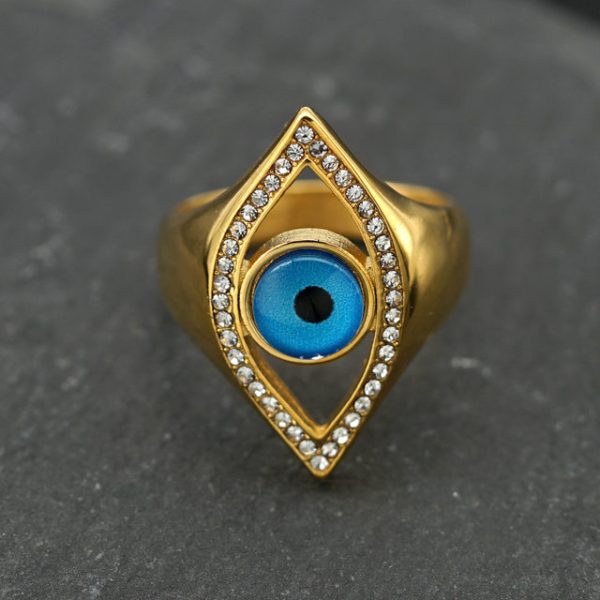 Titanium Steel Color-Preserving Electroplated Blue Angel's Eye Ring