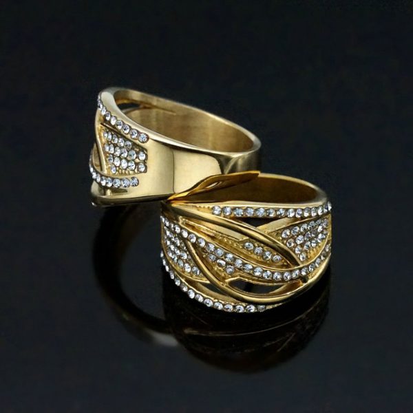 Fine Stainless Steel Ring with Diamonds and Intricate Winding Design for the Index Finger - 图片 3