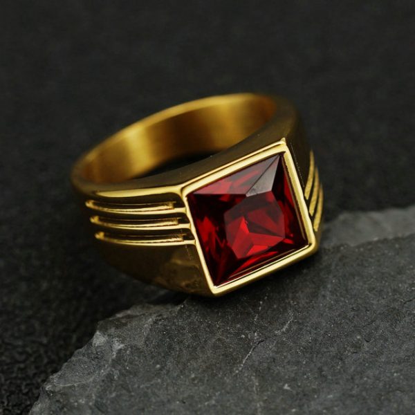 Ins minimalist style square gemstone ring for men, made of titanium steel. - 图片 7