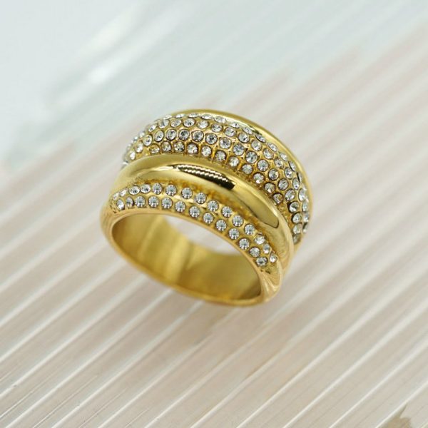 Uncommon Personalized Titanium Steel Electroplated 18K Gold Double Row Drill Ring