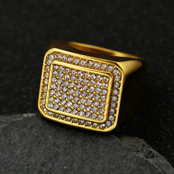 Stainless Steel Plated Diamond Ring, Personalized Bully Square Ring - 图片 3