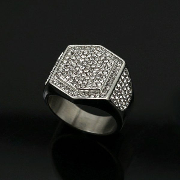 Hip-hop Hiphop Ring, Stainless Steel Gold Plated Full Diamond Ring - 图片 3