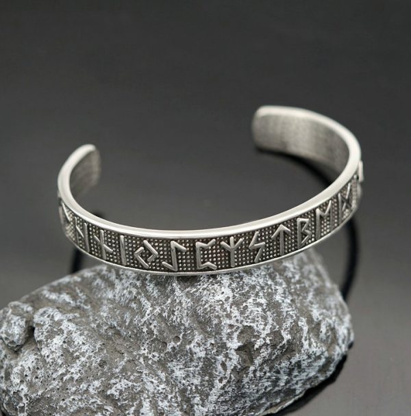 Titanium Steel Jewelry, Retro Open Viking Runes Stainless Steel Bangle - 图片 6