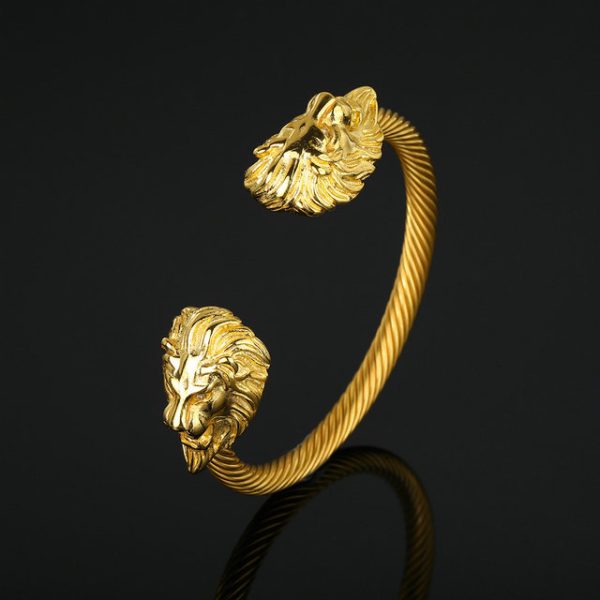 Titanium Steel Wire Rope Lion Head Men's Open Bangle, Personalized INS - 图片 3