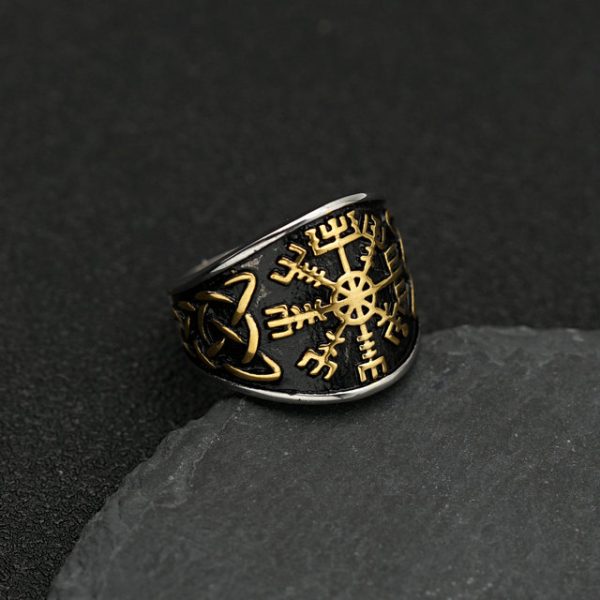 Viking Rune Compass Titanium Steel Ring, Celtic Knot Stainless Steel Finger Ring - 图片 4