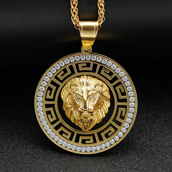 Stainless steel round full diamond hollow lion head pendant - 图片 3