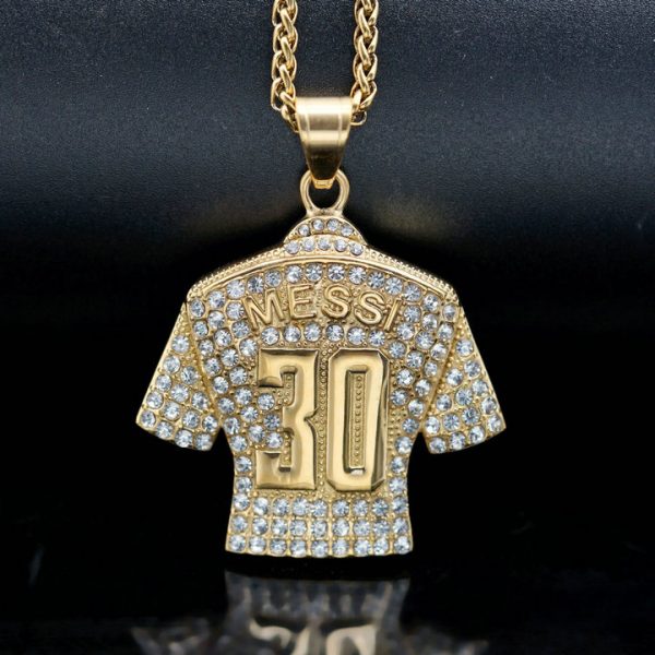 Titanium steel gold-plated full diamond football superstar No. 30 jersey pendant - 图片 3