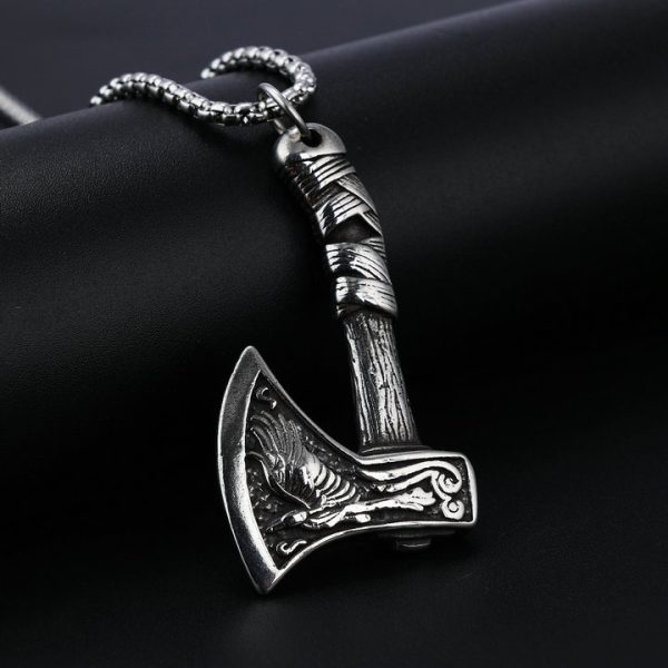 Pirate Viking Crow Wolf Head Axe Pendant Odin Legend Retro Titanium Steel - 图片 2