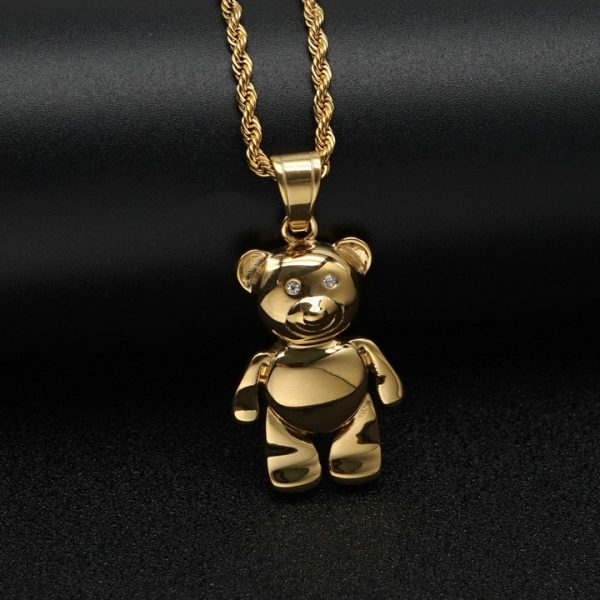 Hip-hop glossy bear titanium steel pendant versatile autumn and winter men's sweater chain - 图片 3