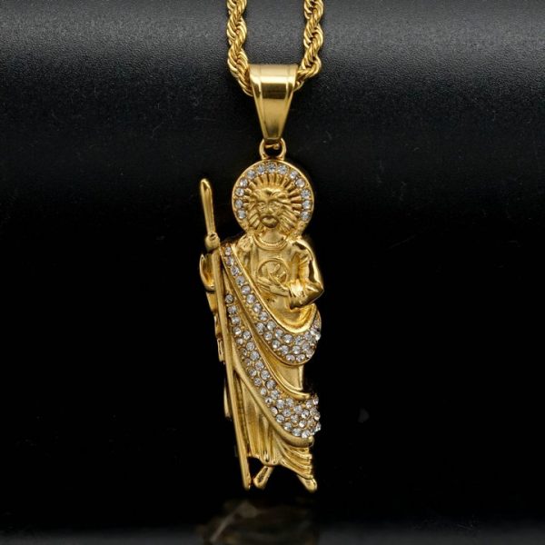 Vintage Titanium Steel St. Jude Gold Plated God YS Necklace Pendant - 图片 2