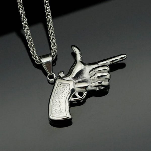 Punk Creative Titanium Steel Hand Gesture Gun Pendant - 图片 3