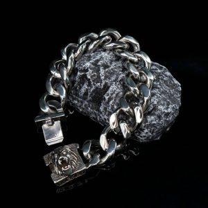 Titanium Steel Animal Lion Head Cuban Link Bracelet