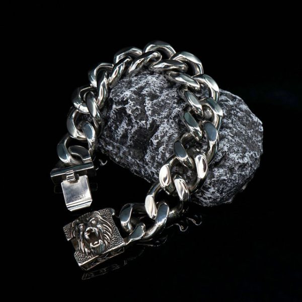Titanium Steel Animal Lion Head Cuban Link Bracelet