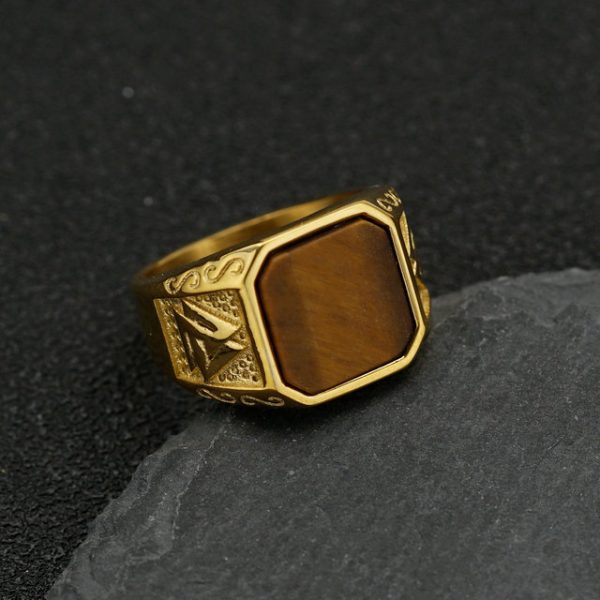Nordic retro Viking rune stainless steel rings, fashionable and domineering natural stone rings - 图片 6