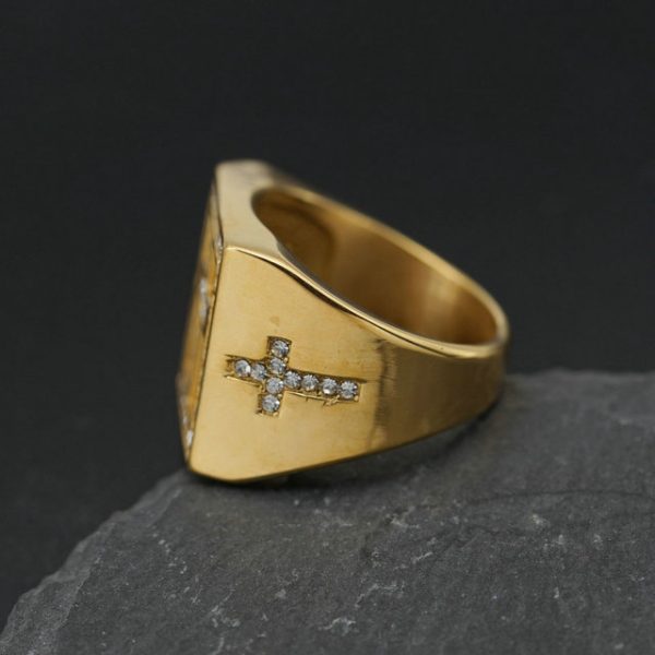 Titanium Steel/Stainless Steel Gold-Plated Diamond Cross Ring Accessory - 图片 4