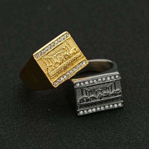 Titanium Steel Gold-Plated World Famous Painting Judas Thirteen Apostles Men's Ring - 图片 2