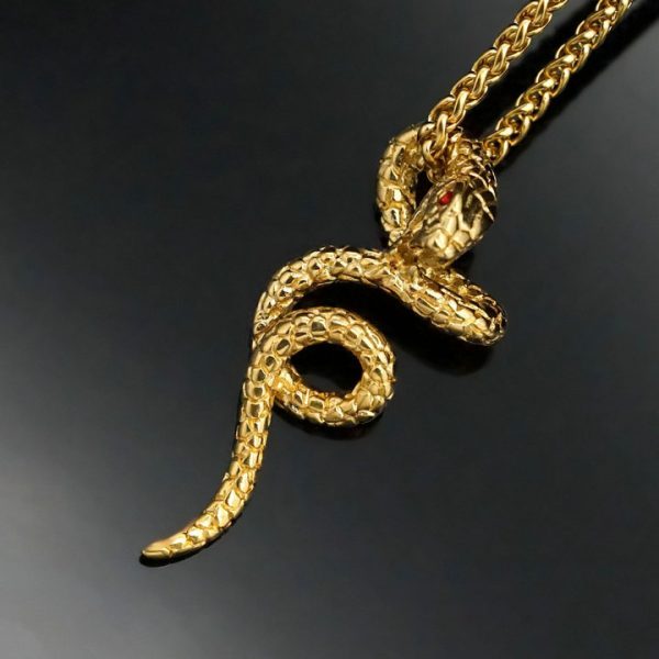 Hip Hop Trend Stainless Steel Gold Plated Snake Pendant - 图片 3