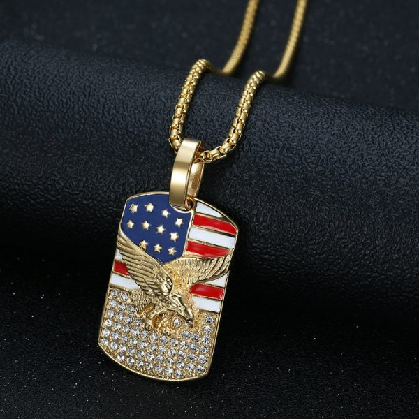 HIPHOP jewelry, Eagle flag army brand titanium steel gold-plated oil drop pendant - 图片 4