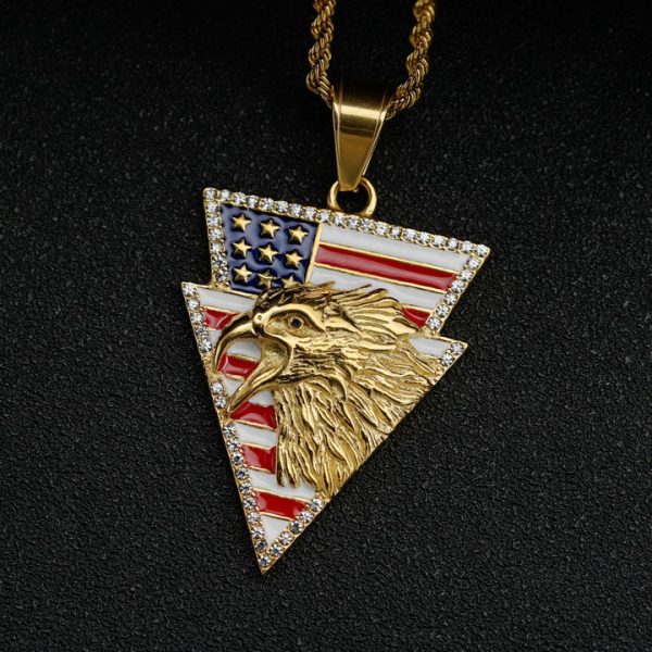 Independence Day Triangle Eagle Head Badge Stainless Steel Pendant - 图片 2