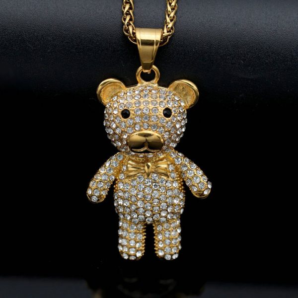 Hip-hop Jewelry, Titanium Steel Gold Plated Full Diamond Cute Bear Pendant - 图片 2
