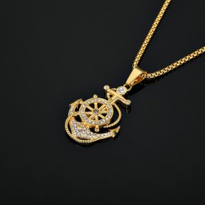 Diamond-inlaid anchor pendant navy style titanium steel jewelry pendant