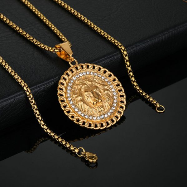 Cuban chain lion head titanium steel pendant - 图片 2