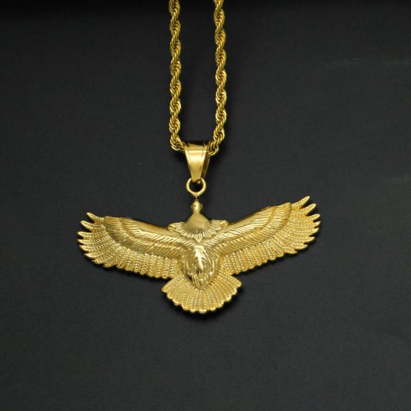 Retro punk jewelry titanium steel eagle pendant long sweater chain - 图片 2
