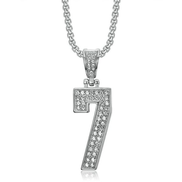 HIPHOP new stainless steel vacuum gold-plated diamond No. 7 digital pendant - 图片 2